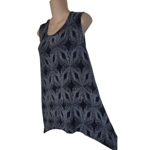 Onyx Nite Sparkly Evening Tank Top BLACK & SILVER Sleeveless Rhinestones SIZE XL - Picture 3 of 13